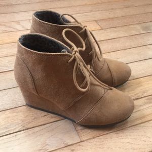 Suede feel wedge booties